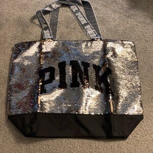 Pink silver sequined tote.